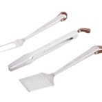 Everdure Barbekü Alet Seti - 3'lü Paket, Fırçalanmış Paslanmaz Çelik Maşa, Spatula ve Çatal, Yumuşak Saplı ve Deri Kayışlı, Düz Üst Izgara, Kömür ve Gazlı Izgara, Barbekü