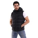 EVEREST ERKEK SPOR GÜNLÜK SİLİKON DOLGU ÇIKARTILABİLEN FERMUARLI KAPÜŞON 3 CEPLİ ŞİŞME YELEK (S, SİYAH)