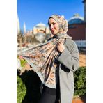 EVERMORE Elegance Şal - Rosa Desen - Em003-17 - Gri, Turuncu, Kahve