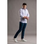 Everytime Evrytime Slimfit Bitik Kare Yaka Düğmeli Uzun Kol Erkek Yazlık Gömlek - 2XL - Mavi