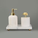 Evidea Bath Beyaz Gold 3'lü Mermer Banyo Seti