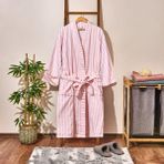 Evidea | Evidea Soft Kimono Çizgili Kadın Bornoz - Beyaz / Pembe - L / XL