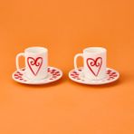 Evidea Kitchen Love 4 Parça Kahve Fincan Takımı - Pembe / Beyaz - Pembe - Beyaz