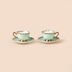 Evidea Kitchen Nostalgique 2'li Kahve Fincanı Seti - Yeşil / Gold - 90 ml - Beyaz