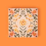 Evidea Kitchen Turuncu Çiçekli Taş Renkli 10x10 cm Bardak Altlığı