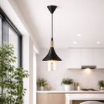 Evidea Lighting Gold Detaylı Camlı Siyah / Altın - 26 cm Metal Sarkıt