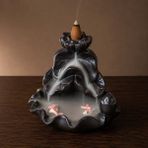Evidea | Mystica Seramik Çiçek Aromaterapi Geri Akışlı Tütsülük - Siyah - 8x9 cm