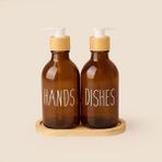 Evidea | Okyanus Bambu Standlı 2'li Cam Sıvı Sabunluk - 350 ml