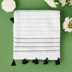 Evidea Soft 50x70 cm Püsküllü Beyaz Siyah Ayak Havlusu