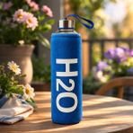 Evidea | Tohana H2O Kılıflı Cam Matara - Şeffaf / Mavi - 750 ml