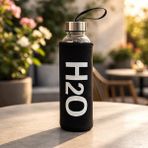 Evidea | Tohana H2O Kılıflı Cam Matara – Siyah / Şeffaf - 500 ml