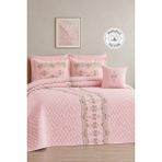 Evien Home Kaftan Dantelli Çift Kişilik Yatak Örtüsü Kapitone Pike Takımı Elyaf Dolgulu 4 Parça Pudra - Pembe - Pudra - 250 x 260 cm