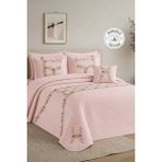 Evien Home Sara Dantelli Çift Kişilik Yatak Örtüsü Kapitone Pike Takımı Elyaf Dolgulu 4 Parça Pudra / Pembe - 250 x 260 cm
