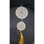EVILEYE Nazar Boncuklu Dekoratif Duvar Süsü, 15 cm x 43 cm, İkili, Bakır ve Cam, Sarı Püsküllü