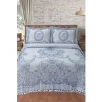 Evim Gül Desenli Pamuklu Indigo Jakar Yatak Örtüsü - 230x240 Cm İNDİGO 230 x 240