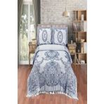 Evim Gül Desenli Pamuklu Koyu Indigo Jakar Yatak Örtüsü - 230x240 Cm KOYUİNDİGO 230 x 240