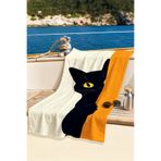 Evimde Bambaşka Kedi Figürlü Modern Plaj Havlusu-Minimalist Siyah Turuncu Havuz Deniz Hızlı Kuruyan Mikrofiber Havlu
