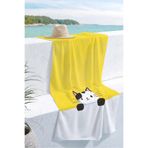 Evimde Bambaşka Kedi Figürlü Sarı Çocuk Plaj Havlusu - Sevimli Minimalist Beyaz Çocuk Hızlı Kuruyan Mikrofiber Havlu