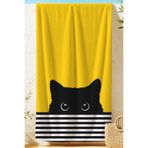 Evimde Bambaşka Kedi Temalı Sarı Siyah Çocuk Plaj Havlusu - Çizgili Modern Unisex Hızlı Kuruyan Mikrofiber Havlu