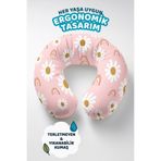 Evimde Bambaşka Papatya ve Gökkuşağı Desenli Ergonomik Boyun Yastığı - Pastel Pembe Sarı Yumuşak Seyahat Yastığı