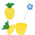 Evimdeyokyok Ananas Hawaii Luau Aloha Pipetli Içecek Kabı Bardak 10 x 13 cm 1 Adet Tdrtr - Beyaz - 170 ml
