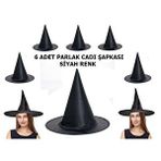 evimdeyokyok Evimdeyokyok Halloween Siyah Renk Parlak Dralon Cadı Şapkası Yetişkin Ve Çocuk Uyumlu 6 Adet Çok Renkli