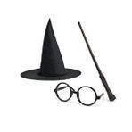 evimdeyokyok Evimdeyokyok Harry Potter Tarzı Çocuk Seti - Siyah Keçe Şapka, Asa, Gözlük Çok Renkli