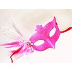 evimdeyokyok Evimdeyokyok Sim İşlemeli İnci Boncuk Detaylı Tüylü Balo Maskesi Pembe Renk 13x18 Cm Çok Renkli