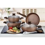 evimsaray Granit Tencere Seti 7 Parça Defne Rose - 20 cm