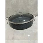 Evinda Pan-Dora 40CM Granit Basık Tencere Koyu Gri Cam Kapaklı Ergonomik Tasarım