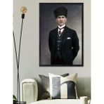 Evine Moda Mustafa Kemal Atatürk Tek Parça Ahşap Çerçeveli Tablo - 30 x 40 CM - Siyah