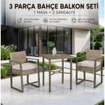 Evinizin Atölyesi 3 Parça Bahçe Balkon Masa Sandalye Seti Rattan Görünümlü, Metal Ayaklı