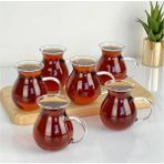 Evinizin Yardımcısı 6'lı Keyfi Ala Borosilikat Cam Kulplu Çay Bardağı Ateşe Temas Edebilen Çay Kupasi Bardak - 100 ml