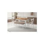 Evistro Ahşap Salon Yemek Masa Sandalye Takımı 1 Bench 4 Sandalyeli Yandan Açılır Büyüyen Meşe 70x110cm