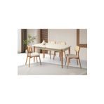 Evistro Ahşap Salon Yemek Masa Sandalye Takımı 4 Sandalyeli Ortadan Açılır Büyüyen Krem 90x160cm