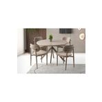 Evistro Ahşap Yuvarlak Açılır Büyüyen Yemek Masa Sandalye Takımı 4 Sandalyeli Cappicino