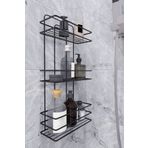 Evistro Banyo Köşe Rafı 3 Katlı Siyah Şampuanlık Vidalı