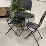 Evistro Ferforje Masa Sandalye Balkon Takımı Siyah 1 Masa 2 Sandalye 60cm