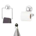 Evistro Hem Vakumlu Hem Vidalı Banyo Aksesuarı 3 Lü Set Kare Havluluk + Tuvalet Kağıtlığı + 2 Kancalı Havlu Askısı