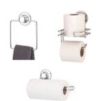 Evistro Hem Vakumlu Hem Vidalı Banyo Aksesuarı 3 Lü Set Kare Havluluk + Tuvalet Kağıtlığı + Kağıt Havlu Askısı