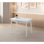 Evistro Ortadan Açılır Büyüyen Ahşap Yemek Masası Mermer Desenli 70x120cm SADECE MASA FİYATIDIR