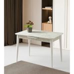 Evistro Ortadan Açılır Büyüyen Parlak Ahşap Yemek Masası Mermer Desenli 80x130cm Sadece Masa