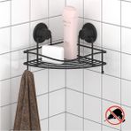 Evistro Vakumlu Banyo Duvar Rafı Şampuanlık Kancalı Köşe Rafı Siyah