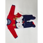 Evitle Unisex Kırmızı Laci Noel Penguenli Patikli Kadife Tulum 3-6 Ay - Kırmızı - Lacivert - 3 - 6 Ay