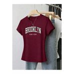 EVIus Kadın Brooklyn Baskılı Basic Bisiklet Yaka Dar Kalıp T-Shirt