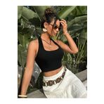 EVIus Kadın Siyah Top Crop Bluz Bağlamalı Boyundan Geçmeli