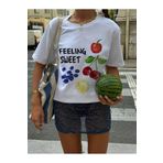 EVIus Oversize Feeling Sweet Meyveler Baskılı Bisiklet Yaka T-Shirt