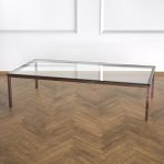 Evka Shiny Eskitme Pirinç Ayak Şeffaf Cam Tabla Orta Sehpa