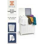 Evle 2 Bölmeli Tekerlekli 50 + 50 Litre Kapaklı Çamaşır Sepeti, Kirli Sepeti - 61 x 36 x 49.5 - Gri