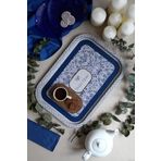 EVLE-Azulejos Desenli Metal Tepsi - Çay Kahve Tepsisi - Sunum Tepsisi 28 Cm X 40 Cm (Azulejos Sweet Home)